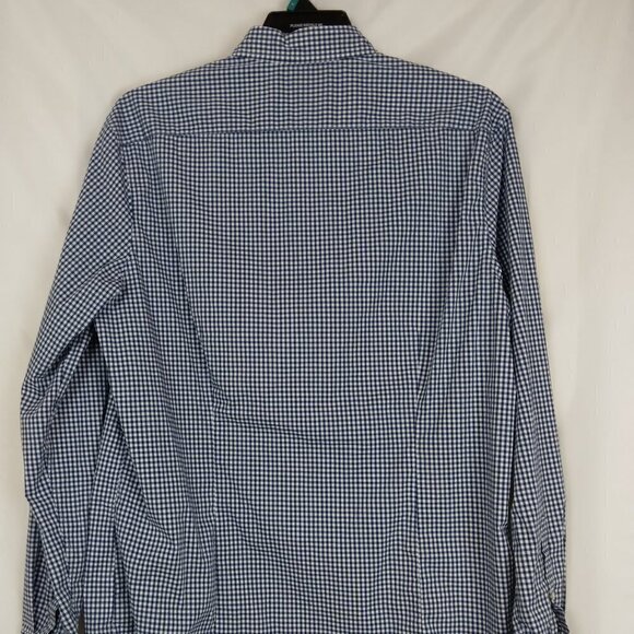 Michael Kors | Trim Stretch Blue Check Shirt Button Front | Size XL - Picture 4 of 10